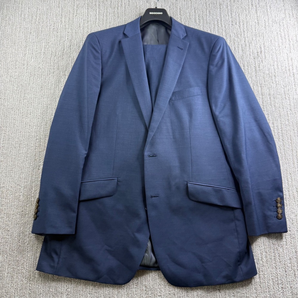 Indochino Mens 2 Piece Suit Navy Blue Two Button Blazer Trousers Size 44R 36x30